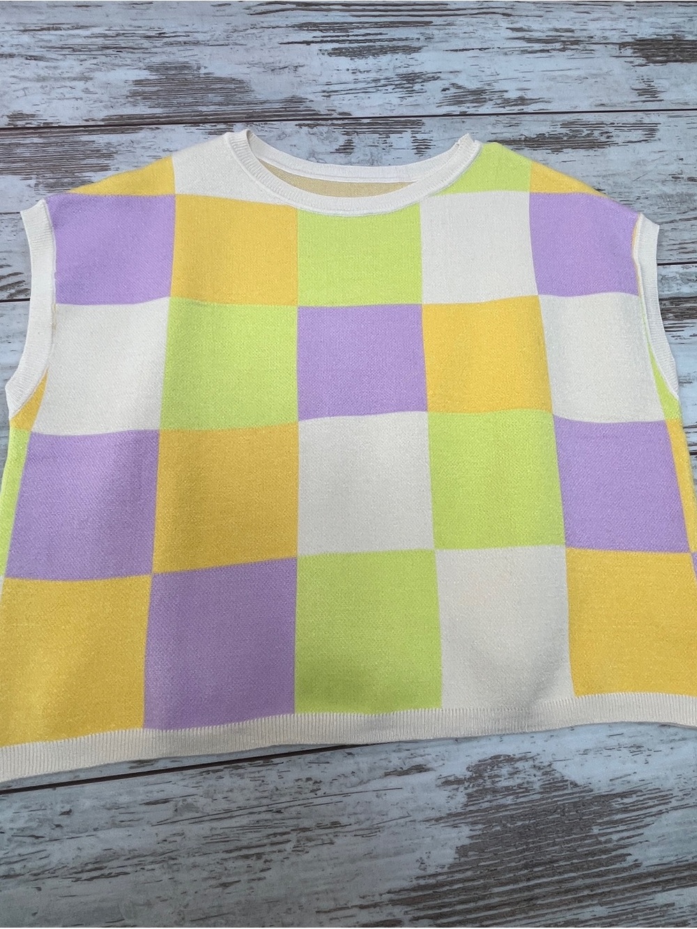 Pastel Checkerboard Knit Sweater Vest Womens Small Lavender Lime Yellow NWOT - Picture 6 of 8